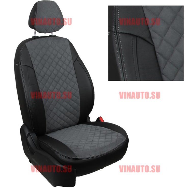 Авточехлы TOYOTA-Land Cruiser Prado 150 (5 мест) 2009- (Ромб-Алькантара) чер+сер