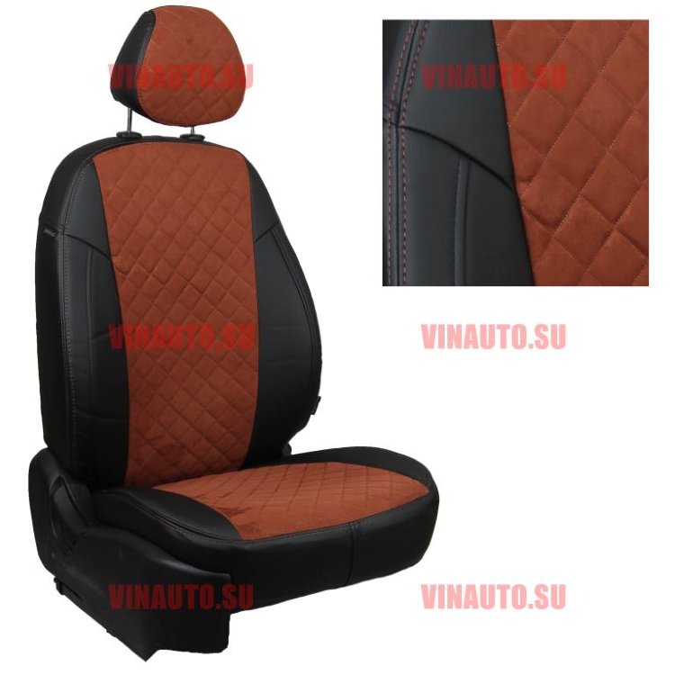 Авточехлы SKODA-Rapid 40\60 с 14-\VW Polo c 20- (с задним подлокотником) (Ромб-Алькантара) чер+корич