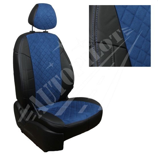 Авточехлы HYUNDAI-Solaris II (40/60) Sd /KIA-Rio IV/X-Line 2017- (Ромб-Алькантара) чер+синий