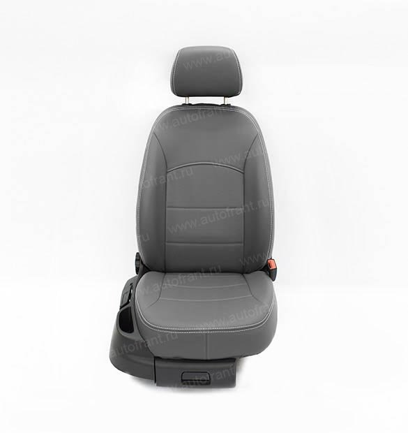 АВТОФРАНТ/Авточехлы Renault Logan 2 c 2014 (сплошная спинка)(Аригон)/сер+сер (отстрочка черная)
